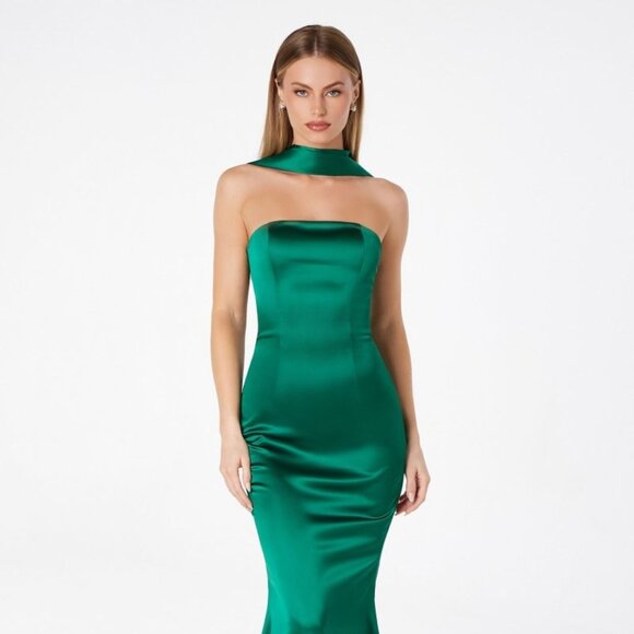 New Strapless Mermaid Elegant Gown w/ Removable Scarf & Zipper Back CD T2012 - Picture 1 of 10